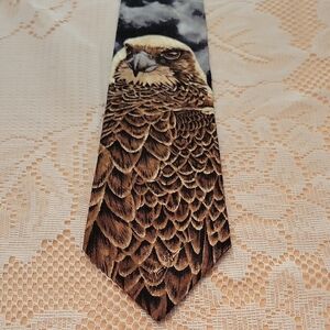 Endangered Species Majestic "Gyrfalcon" Brown Falcon Print Tie Silk Vintage